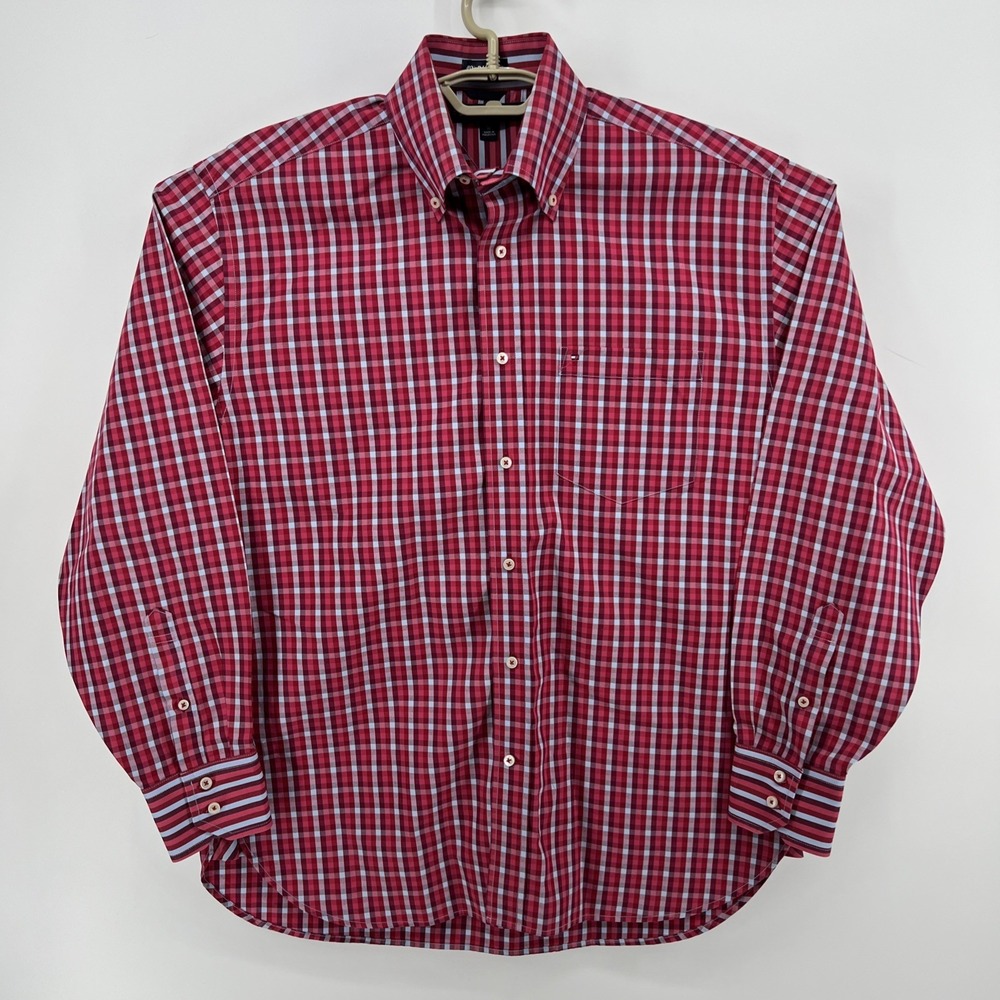 Tommy Hilfiger Men's Medium 80's 2 Ply Fabric Red Check Shirt